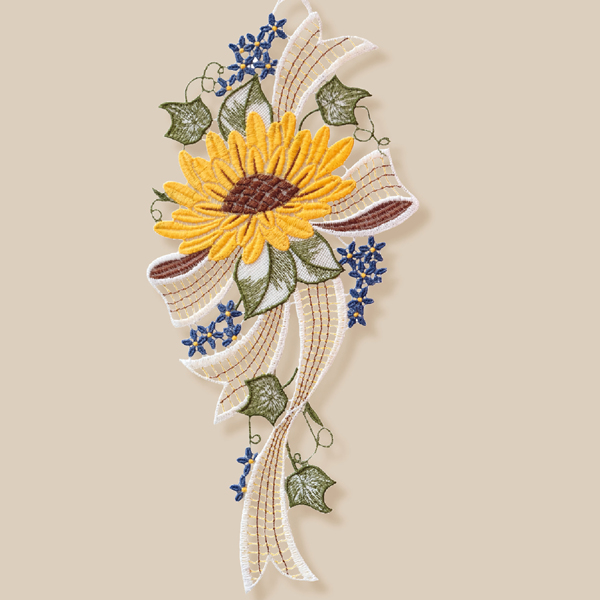 Fensterbild Sonnenblume im Schleifenband