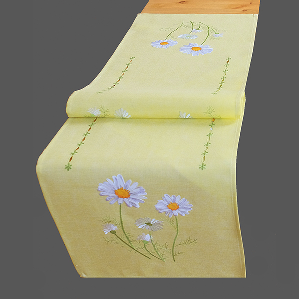 Tischband 40 x 140 cm, gelb, "weiße Blumen" 