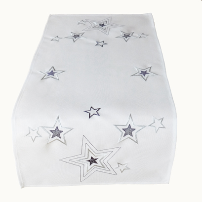 Tischläufer 40 x 85 cm weiß-silber-grau Stickerei "Sterne" (3600)