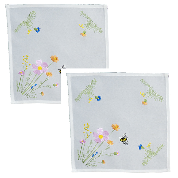2er Set, 30 x 30 cm Stickerei "Blumen mit Bienen", bunt (5021) 