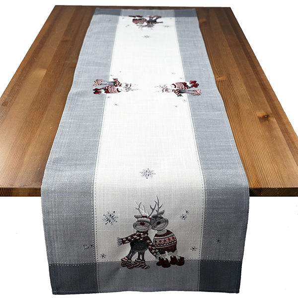 Tischband 40 x 140 cm, grau-silber/bunt, "lustiger Elch" (6173) 