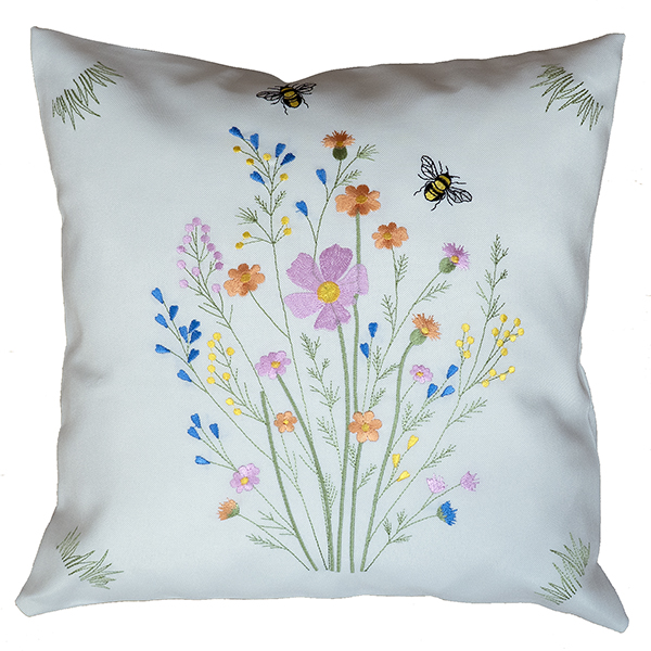 Kissenhülle 40 x 40 cm Stickerei "Blumen mit Bienen", bunt (5021)