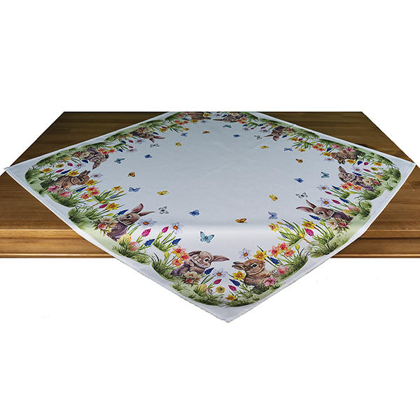 Mitteldecke 85 x 85 cm Druckdesign "Hase auf Blumenwiese", bunt (1726) 