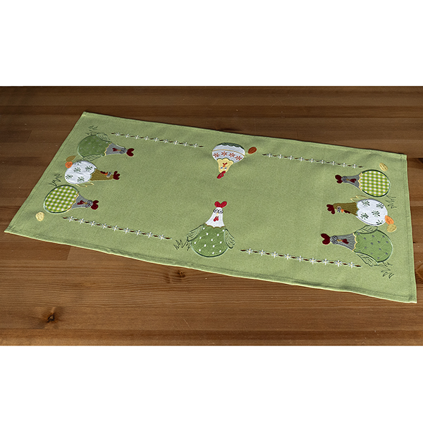 Tischläufer 40 x 85 cm mint Stickerei/Applikation "verrückte Hühner" (354)