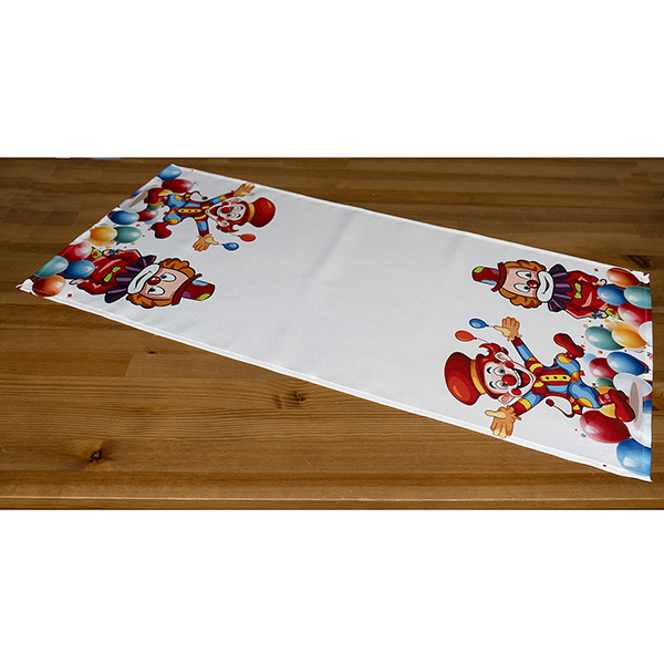 Tischband, Tischläufer 40 x 90 cm Druckmotiv "Clowns mit Luftballons", bunt (0085)