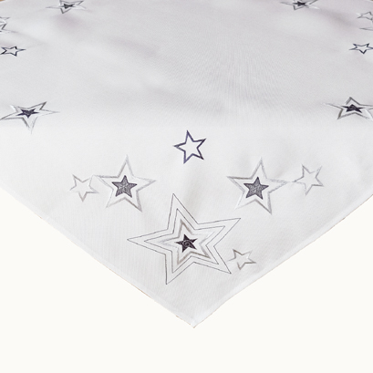 Mitteldecke 85 x 85 cm weiß-silber-grau, Stickerei "Sterne" (3600)