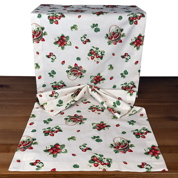 Tischband 50 x 150 cm Druckdesign "Erdbeeren", ecru/bunt (7721) 