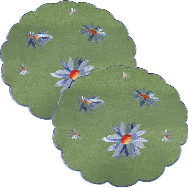 2er Set, rund 40 cm Stickerei "Margeriten", grün (5673) 