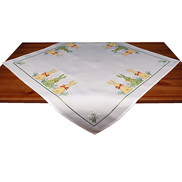 Mitteldecke 85 x 85 cm Stickerei "Hasen", bunt (0533)