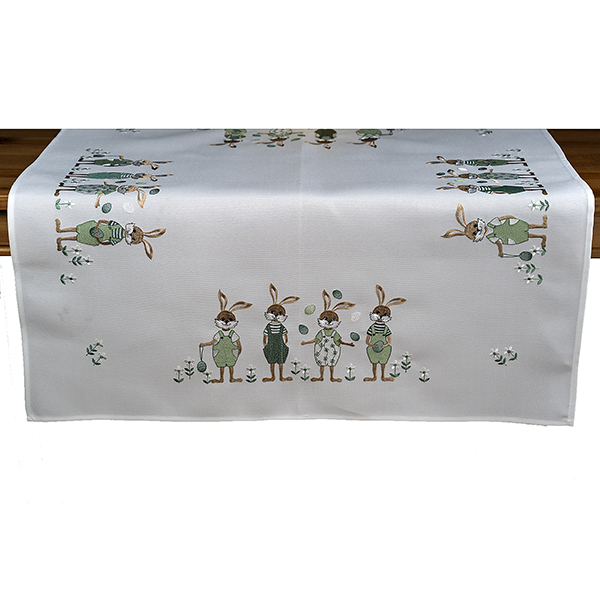 Mittelecke 85 x 85 cm ecru/grün Stickerei Ostern "Hasenkinder" (6309)