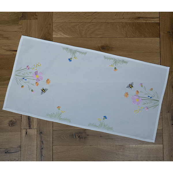 Tischläufer 35 x 70 cm Stickerei "Blumen mit Bienen", bunt (5021) 