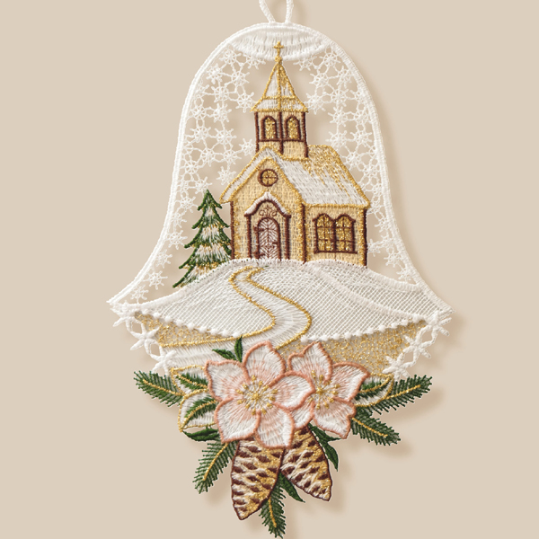 Fensterbild "Kirche mit Zapfen"