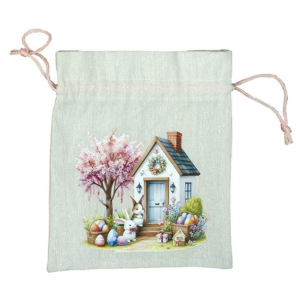 Geschenksäckchen "Häschen am weißen Osterhaus", 21/25 