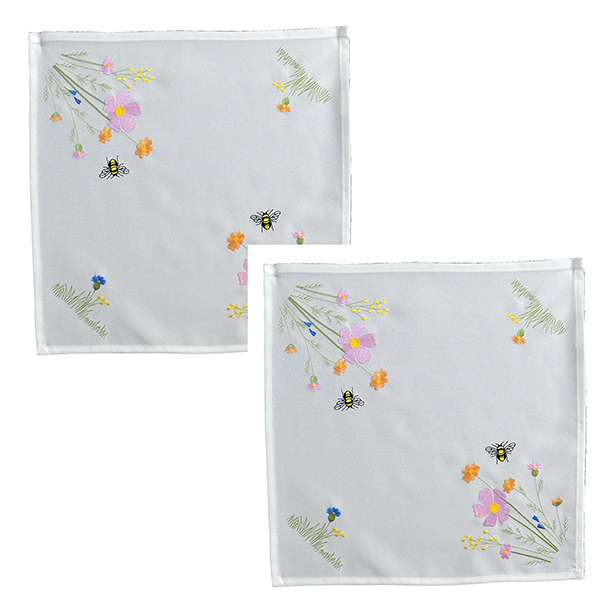 2er Set, 40 x 40 cm Stickerei "Blumen mit Bienen", bunt (5021) 