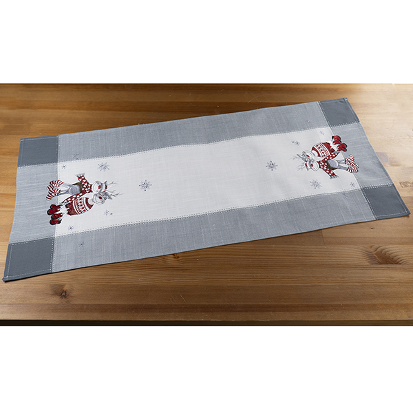 Tischband 40 x 90 cm, grau-silber/bunt, "lustiger Elch" (6173)