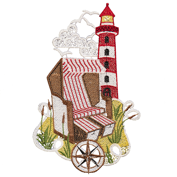 Fensterbild "Strandkorb & Leuchtturm"