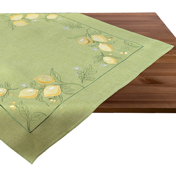 Mitteldecke 85 x 85 cm, grün/gelb, "Zitronen"  