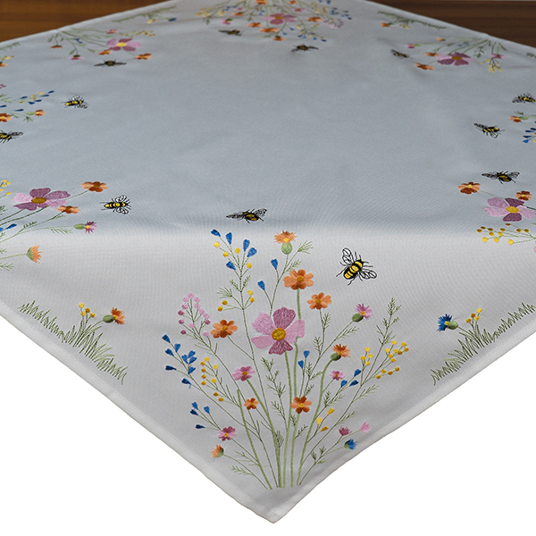 Mitteldecke 85 x 85 cm Stickerei "Blumen mit Bienen", bunt (5021) 