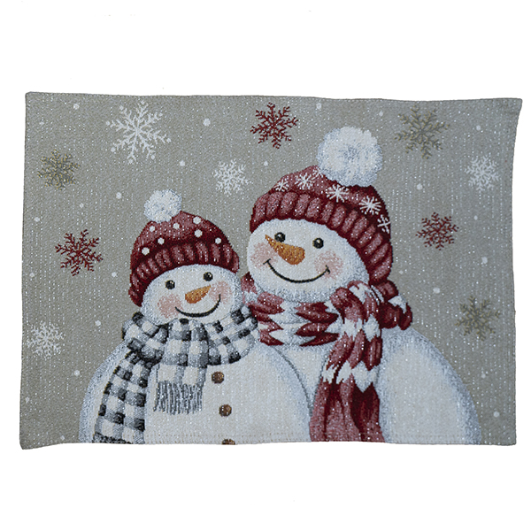 Platzdeckchen / Platzset 33 x 46 cm Gobelin, "Schneemänner mit roter Mütze" (0624) 